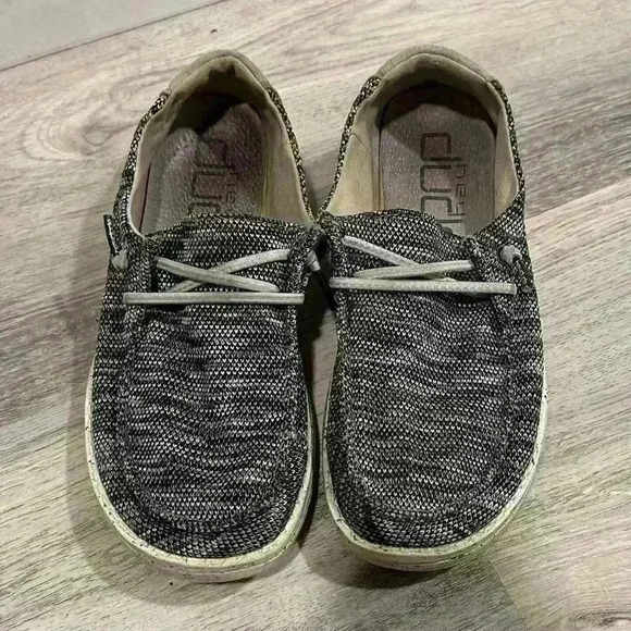 Hey Dude Shoes - Hey Dude Wendy Sox Dark Grey Canvas Casual Lightweight Slip On Shoes Size 6